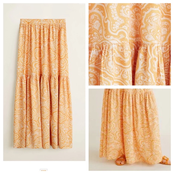 Mango Long Maxi Boho Flare Paisley Skirt S M - Picture 4 of 6
